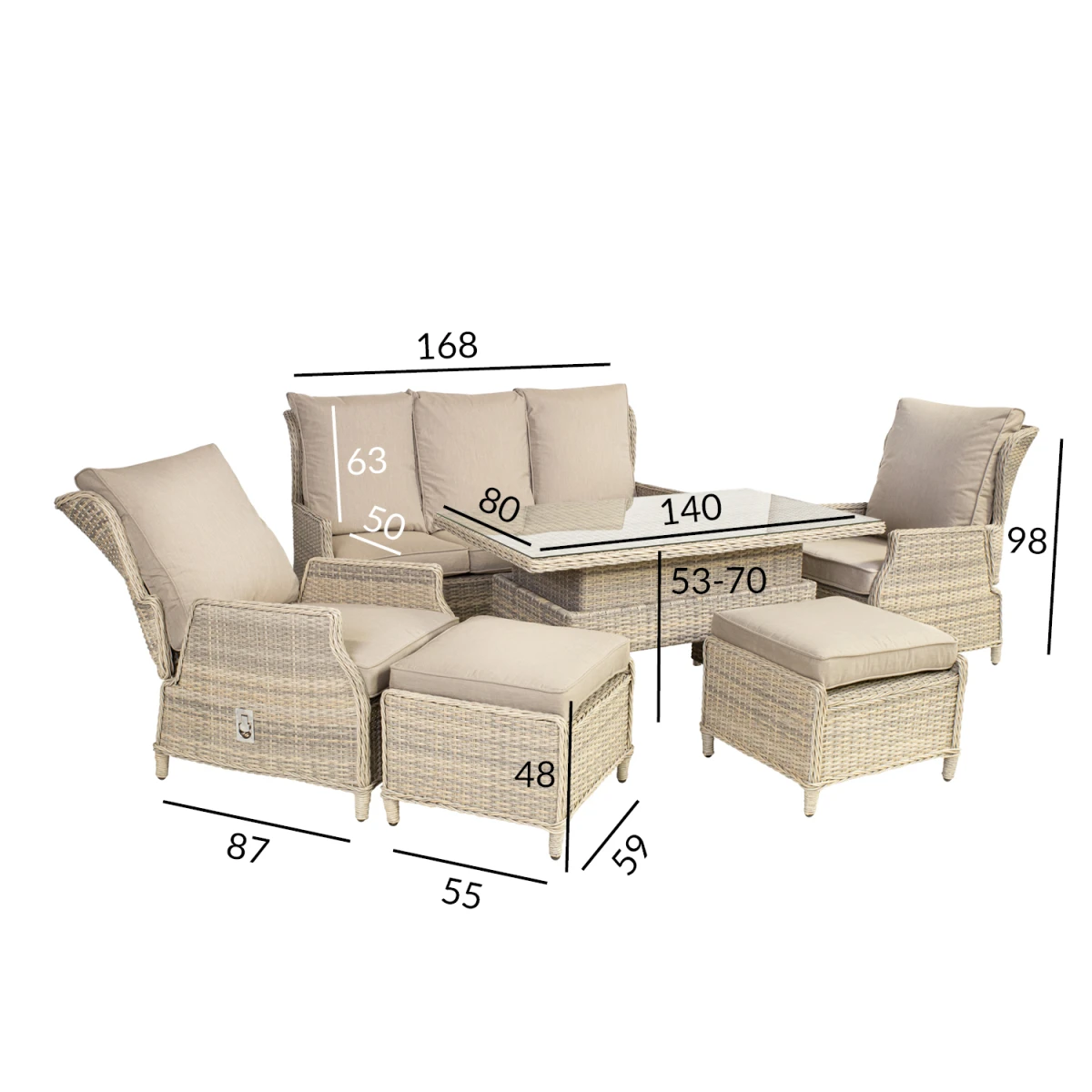 Aiamööblikomplekt BASEL laud, diivan, 2 tooli, 2 tumbat - Image 2