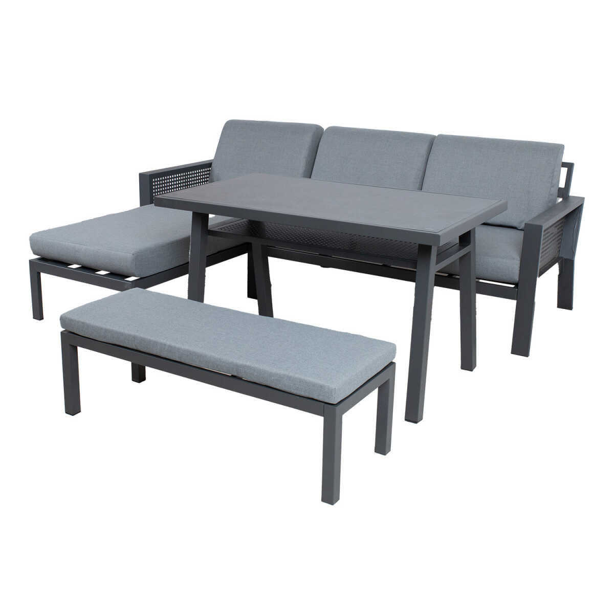 Aiamööblikomplekt DELGADO nurgadiivan, laud ja pink - Image 2