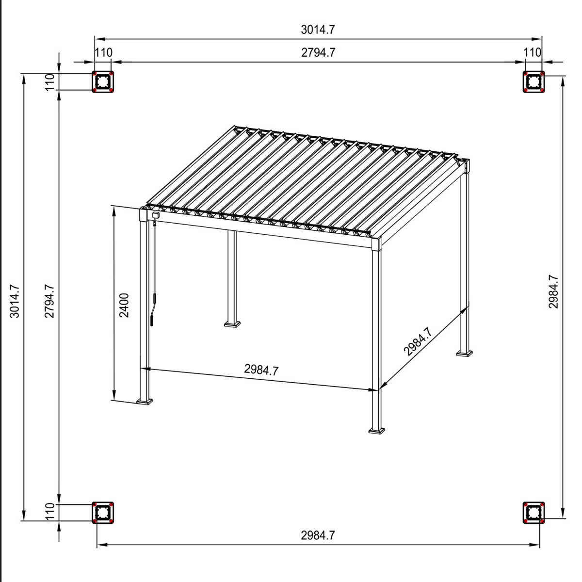 Varikatus MIRADOR-80 3x3m, tumehall - Image 2