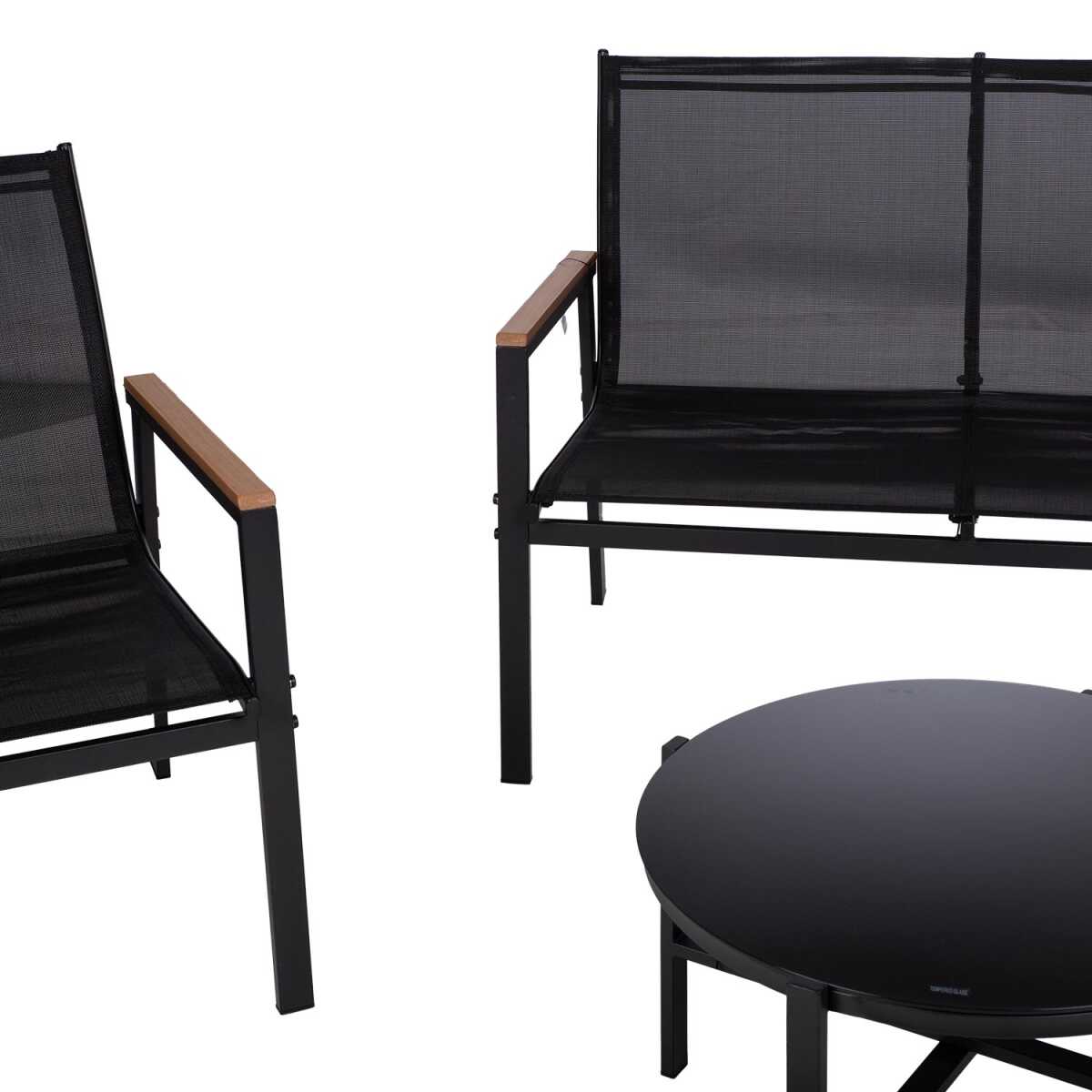 Aiamööblikomplekt CANAAN laud, pink ja 2 tooli, must - Image 7