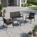 Aiamööblikomplekt CANAAN laud, pink ja 2 tooli, must - Image 8