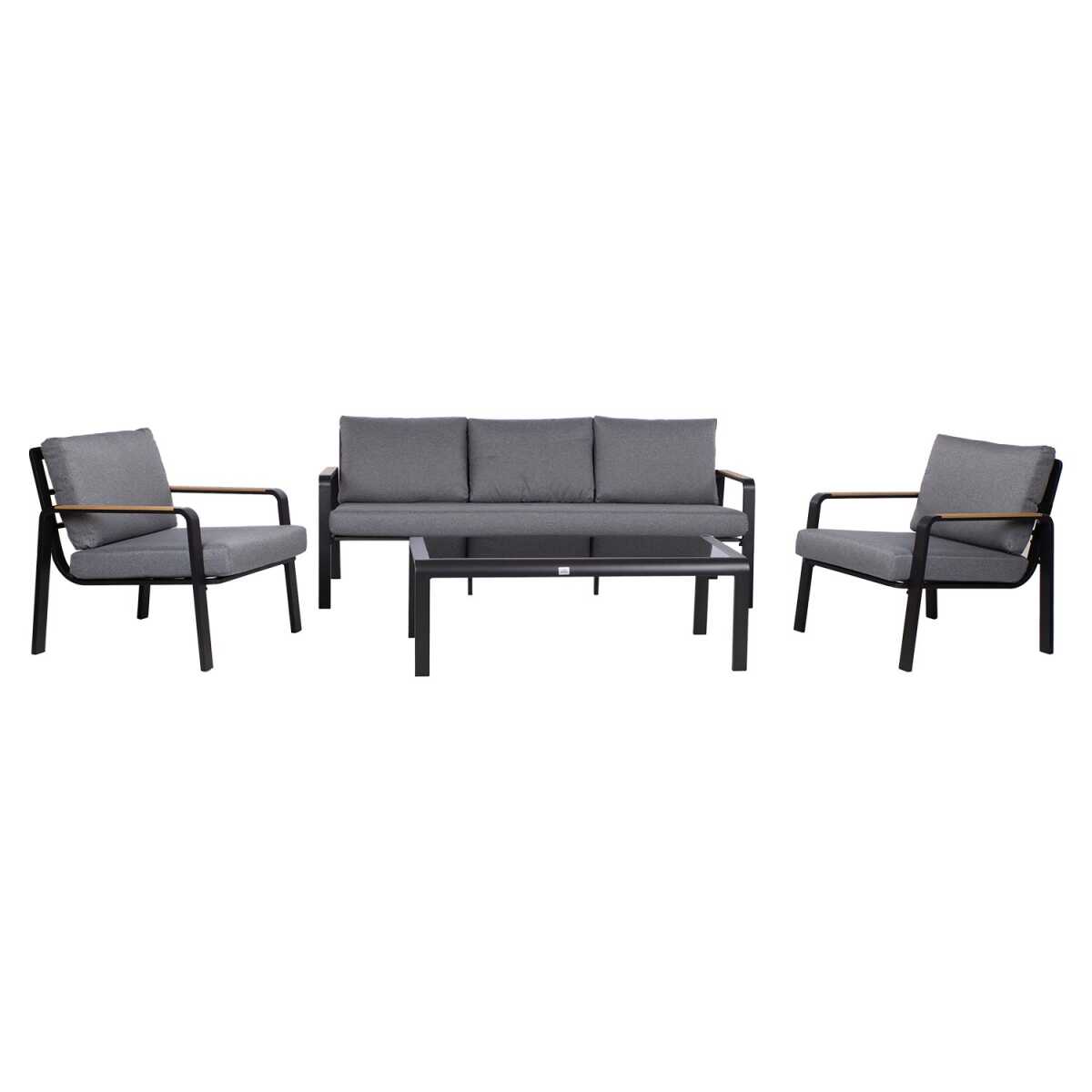 Aiamööblikomplekt LONA laud, diivan ja 2 tooli, hall/must - Image 3