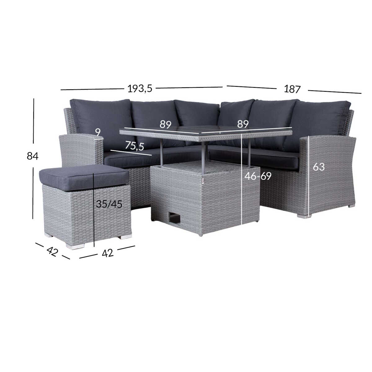 Aiamööblikomplekt SAMUEL laud, nurgadiiv - Image 2