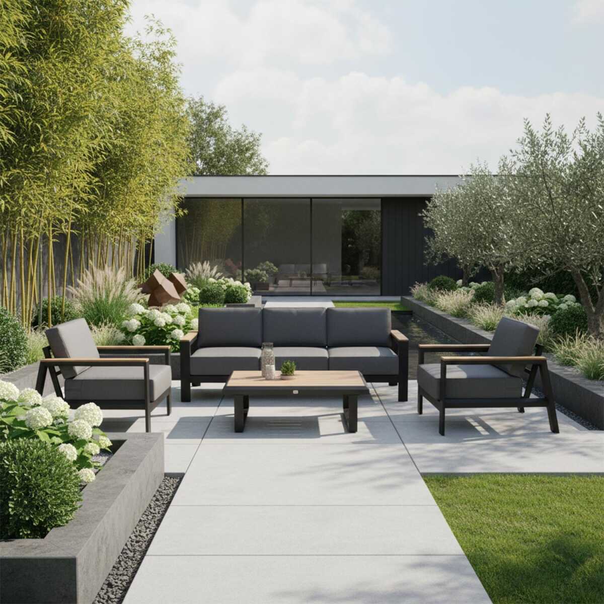 Aiamööblikomplekt FELINO laud, diivan ja 2 tooli, must - Image 6