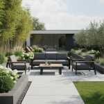 Aiamööblikomplekt FELINO laud, diivan ja 2 tooli, must - Image 6