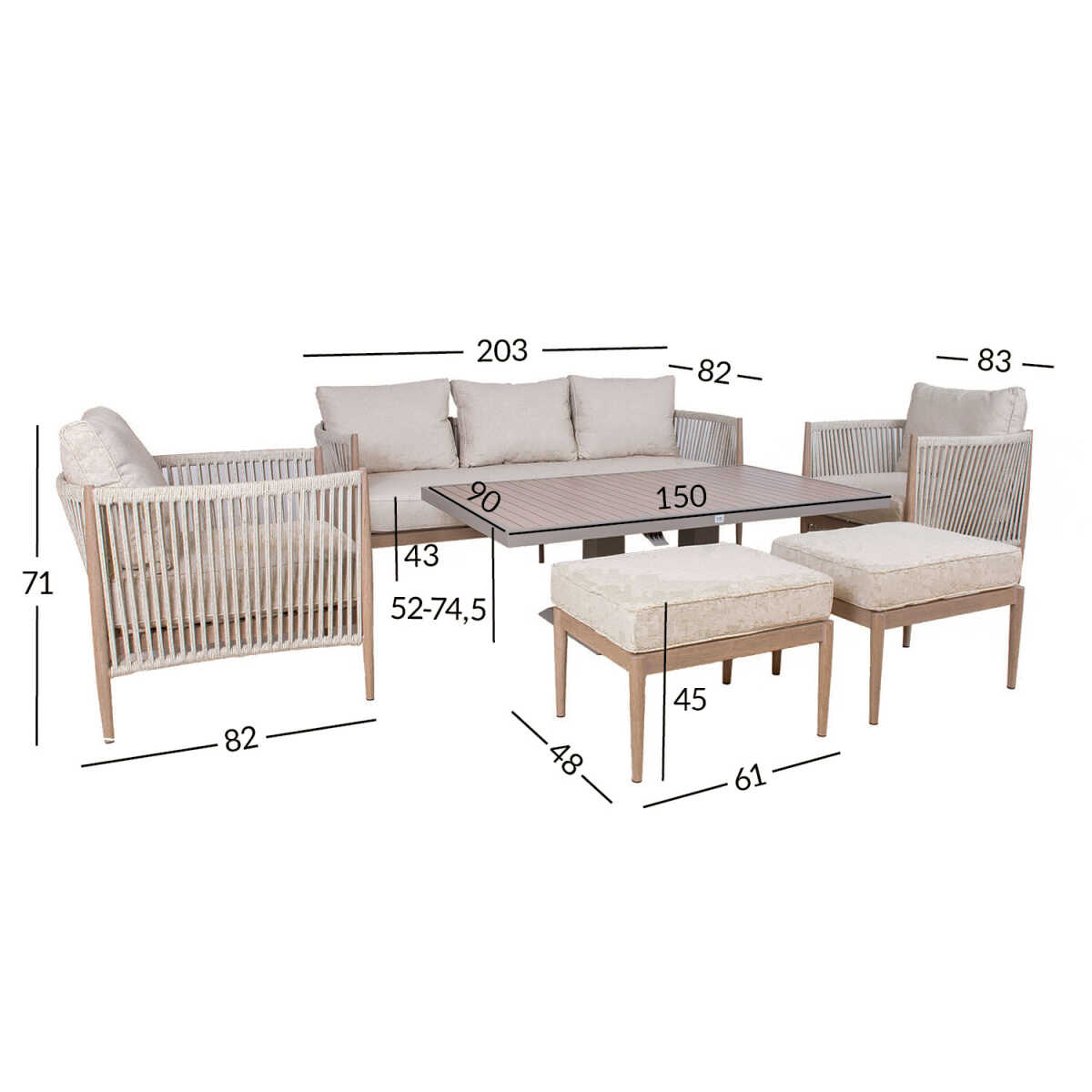 Aiamööblikomplekt MEDINA 7-osaline, beež - Image 2