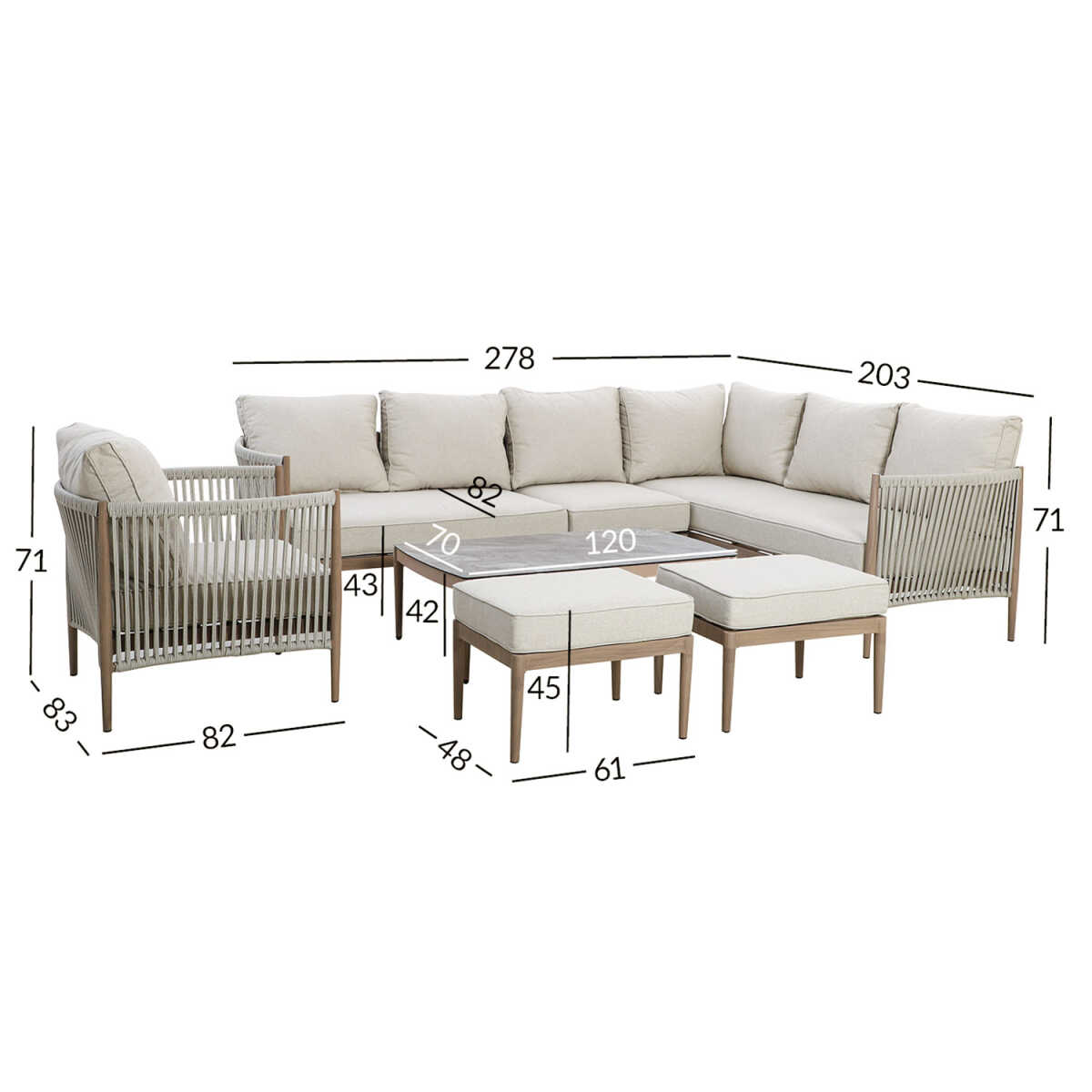 Aiamööblikomplekt MEDINA 5-osaline, beež - Image 2