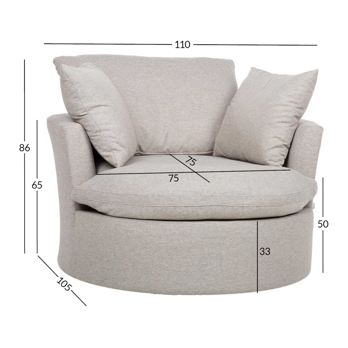 Tugitool FLUFFY pöörlev 110x105xH65/86cm, helehall - Image 2