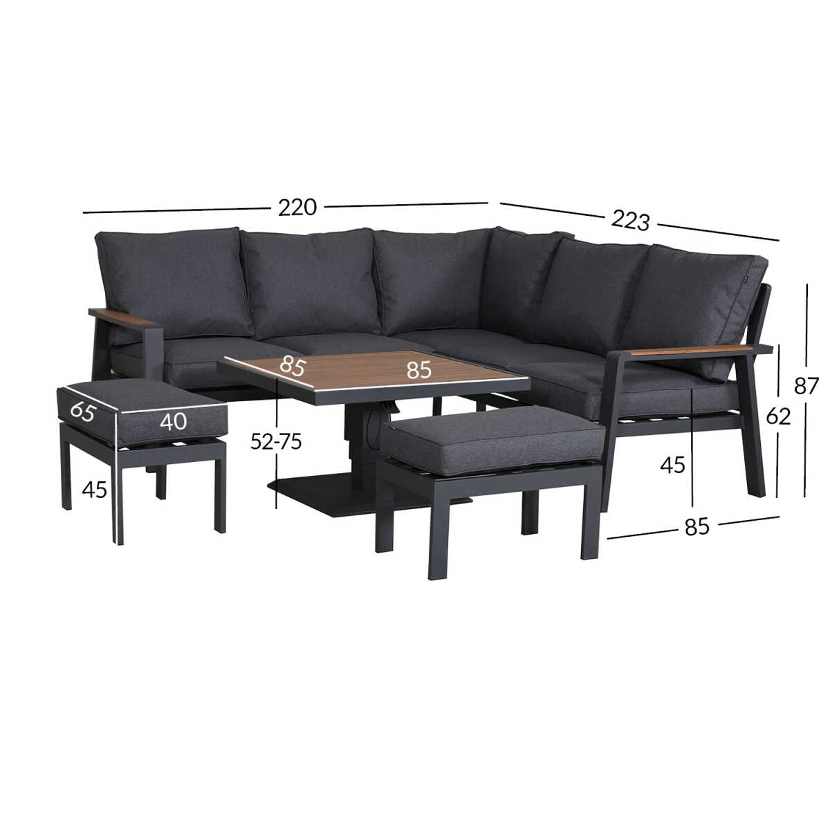 Aiamööblikomplekt PARKER 4-osaline, hall - Image 2