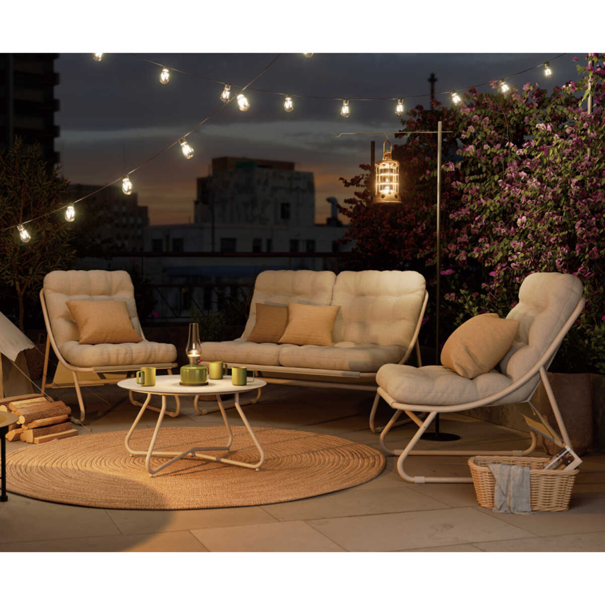 Aiamööblikomplekt SAMBA laud, diivan ja 2 tooli, helehall - Image 5