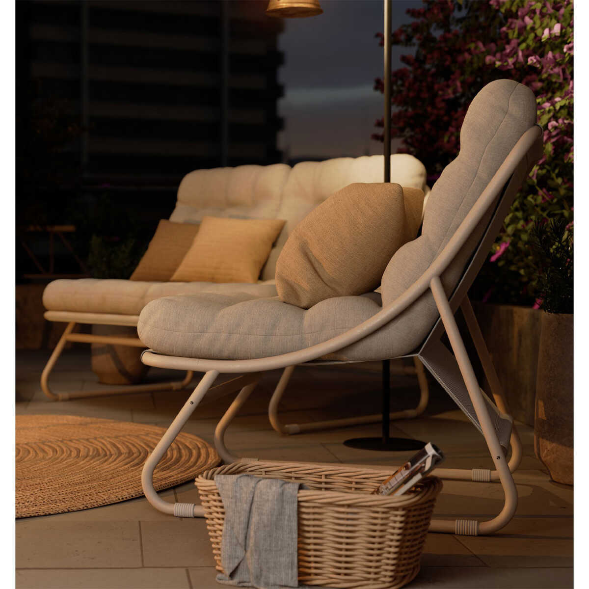 Aiamööblikomplekt SAMBA laud, diivan ja 2 tooli, helehall - Image 6