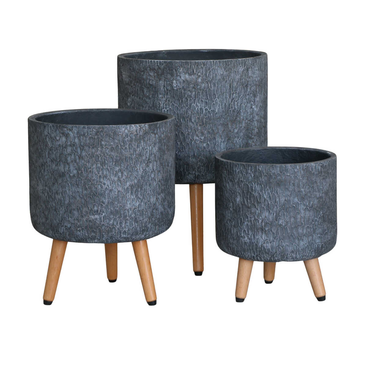 Lillepott SKY EDEN D32xH41.2cm, tumehall, puidust jalgadega - Image 2