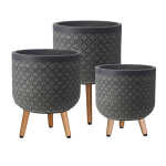 Lillepott SKY PAO D37xH52.3cm, tumehall, puidust jalgadega - Image 2