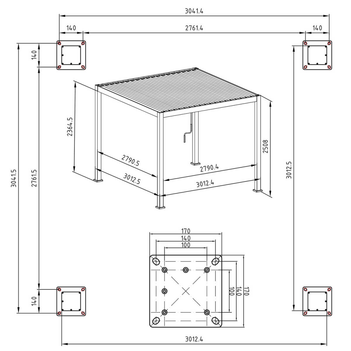 Varikatus MIRADOR-111 3x3m textilene seintega, tumehall - Image 2